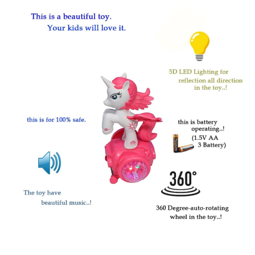 SOLO CITY 360 Degree Rotating Musical Toy Unicorn with 5D Light & Sound Toy for 1 Year Old Kid with Bump and Go Functions (Random Color) ARTICLE NO TYEHTMD1M