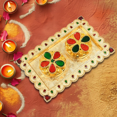 WELLMORA Tray Shape Special Puja Thali (1 Pc/Mix Design) ARTICLE NO HKSSBPTID2M