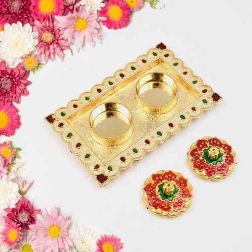 WELLMORA Tray Shape Special Puja Thali (1 Pc/Mix Design) ARTICLE NO HKSSBPTID2M
