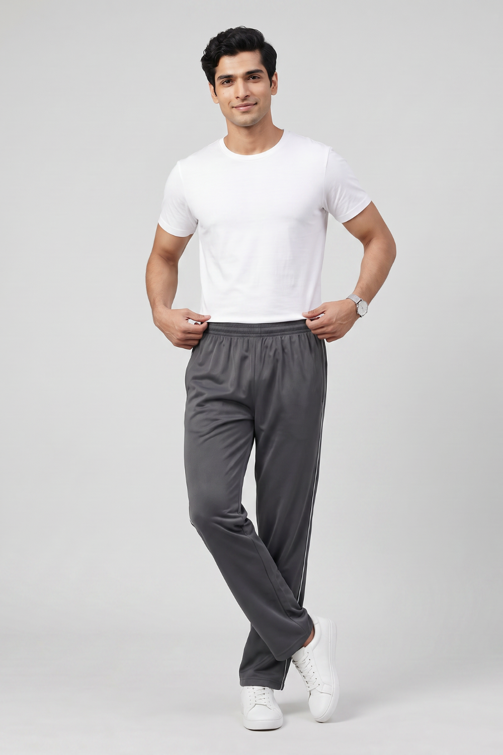 MOON FLY MEN DARK GREY ATHLETIC TRACK PANTS | REGULAR FIT | SOFT FABRIC | GYM, RUNNING & WALKING