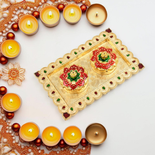 WELLMORA Tray Shape Special Puja Thali (1 Pc/Mix Design) ARTICLE NO HKSSBPTID2M