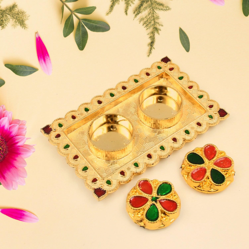 WELLMORA Tray Shape Special Puja Thali (1 Pc/Mix Design) ARTICLE NO HKSSBPTID2M