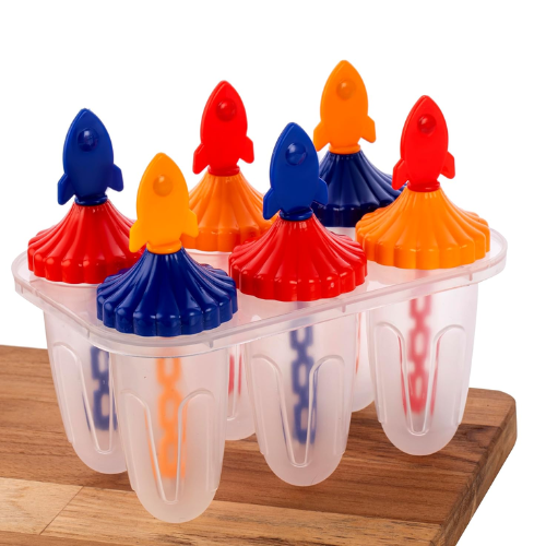WELLMORA Set of 6 Plastic Reusable Rocket ice Pop Makers, Homemade Popsicle/Frozen Ice Cream/Kulfi Candy for Children & Adults - Multicolor ARTICLE NO HKDFITWD4M