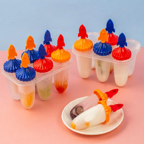 WELLMORA Set of 6 Plastic Reusable Rocket ice Pop Makers, Homemade Popsicle/Frozen Ice Cream/Kulfi Candy for Children & Adults - Multicolor ARTICLE NO HKDFITWD4M