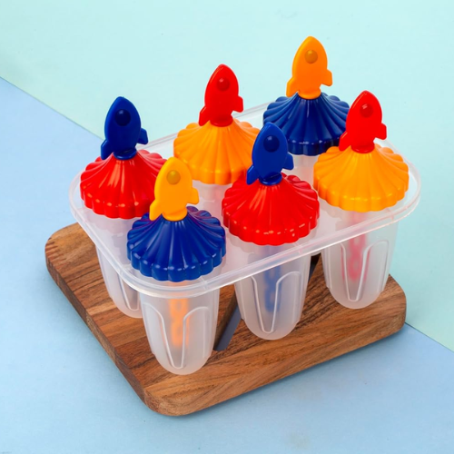 WELLMORA Set of 6 Plastic Reusable Rocket ice Pop Makers, Homemade Popsicle/Frozen Ice Cream/Kulfi Candy for Children & Adults - Multicolor ARTICLE NO HKDFITWD4M