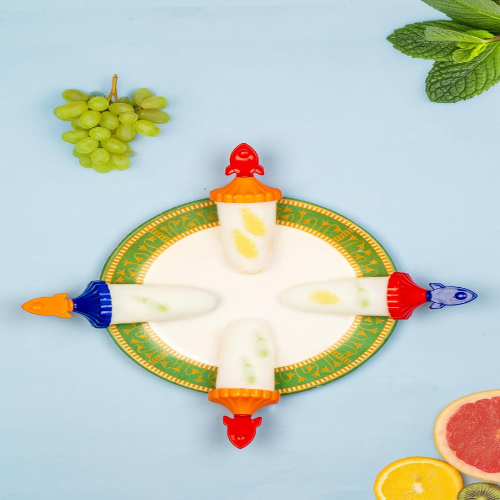 WELLMORA Set of 6 Plastic Reusable Rocket ice Pop Makers, Homemade Popsicle/Frozen Ice Cream/Kulfi Candy for Children & Adults - Multicolor ARTICLE NO HKDFITWD4M