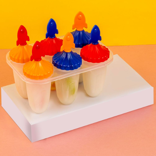 WELLMORA Set of 6 Plastic Reusable Rocket ice Pop Makers, Homemade Popsicle/Frozen Ice Cream/Kulfi Candy for Children & Adults - Multicolor ARTICLE NO HKDFITWD4M