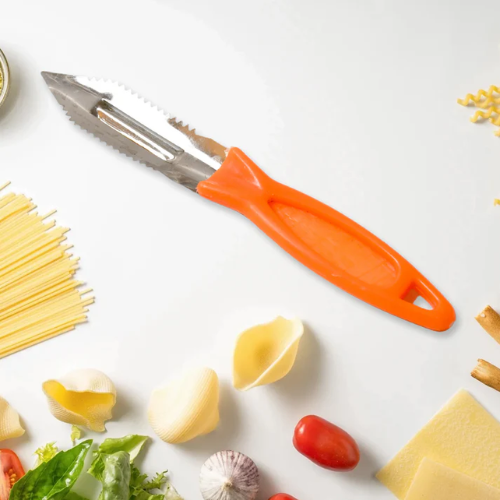 AIROTRON STAINLESS STEEL KITCHEN KNIFE SET OF 2 WITH FREE PEELER FOR FRUITS AND VEGETABLE CHOPPING / CUTTING / PEELING / VEGETABLE PEELER / PLAIN KNIFE.SHARP STAINLESS STEEL STRAIGHT EDGE AND WAVY EDGE KNIVES. ARTICLE NO HKTCPD3M