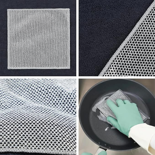 WELLMORA One-Sided Multipurpose Microfiber Cloths with Scrubber: The Ultimate Cleaning Companion19x19cm (5 Pcs.) ARTICLE NO HKSBBSBD19M