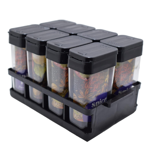 WELLMORA 100 Ml 8 Pcs Sets Airtight Masala Box for Kitchen Spices Storage With Tray - Multi Container Easy Flow Spice Organizer ARTICLE NO HKSPCWD3M