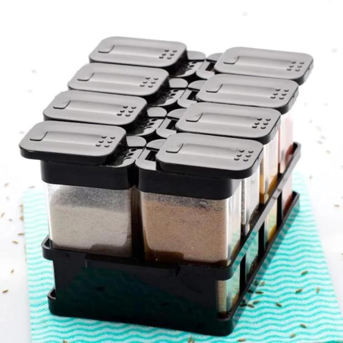 WELLMORA 100 Ml 8 Pcs Sets Airtight Masala Box for Kitchen Spices Storage With Tray - Multi Container Easy Flow Spice Organizer ARTICLE NO HKSPCWD3M