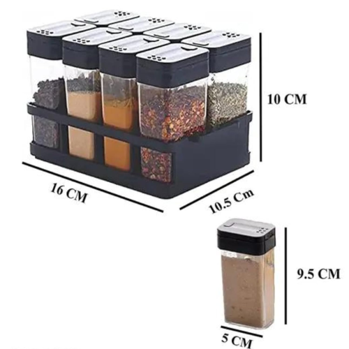 WELLMORA 100 Ml 8 Pcs Sets Airtight Masala Box for Kitchen Spices Storage With Tray - Multi Container Easy Flow Spice Organizer ARTICLE NO HKSPCWD3M