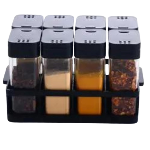 WELLMORA 100 Ml 8 Pcs Sets Airtight Masala Box for Kitchen Spices Storage With Tray - Multi Container Easy Flow Spice Organizer ARTICLE NO HKSPCWD3M