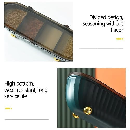 WELLMORA Spice box with spoon for kitchen, Plastic 4 grid seasoning spice box for Dining Table masala Stand box dabba, 4 compartment seasoning storage container for spice (1 pc, Multicolor) ARTICLE NO HKSPCWD4M