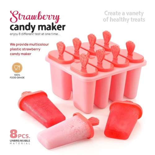 WELLMORA Set of 8 Plastic 100% Food Grade Homemade Reusable for Home, Kitchen, Ice Lolly Mould,Popsicle Frozen Ice Cream, Ice Pop Makers, Kulfi Candy Mould Tray for Children & Adults - Multicolor ARTICLE NO HKDFITWD5M