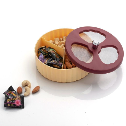 WELLMORA Plastic Dry Fruit Box With 3 Portion | Dry Fruit Organiser Box | Nuts & Dried Fruit | Transparent With Lid | Multipurpose Storage Box | Ideal For Home, Gifting & Decoration | ARTICLE NO HKDFTWD17M