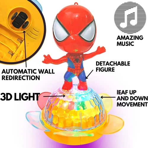 SOLO CITY Super Toy 3D Light Dancing Spider-Men with Bump and Go Action, Music with Soft Music and 3D Lights Musical Toys for Kids | Spidrmen Musical Toys for Kids Best Birthday Gift for Kids ARTICLE NO TYESLMD1M
