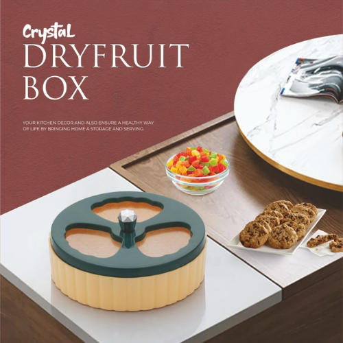 WELLMORA Plastic Dry Fruit Box With 3 Portion | Dry Fruit Organiser Box | Nuts & Dried Fruit | Transparent With Lid | Multipurpose Storage Box | Ideal For Home, Gifting & Decoration | ARTICLE NO HKDFTWD17M
