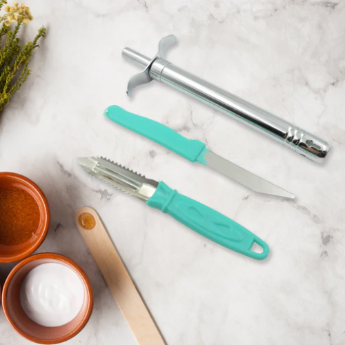 DURKIN 3 in 1 Kitchen Combo Kitchen Lighter, Stainless Steel Knife and Peeler ARTICLE NO HTGLED1M