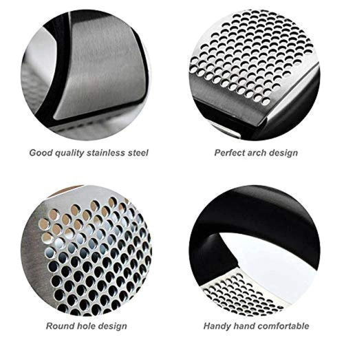 WELLMORA Stainless Steel Garlic Presser Garlic Press Crusher for Kitchen Garlic Crusher for Kitchen Ginger Presser for Kitchen (Silver Black) ARTICLE NO.HKCHWMGCD1M