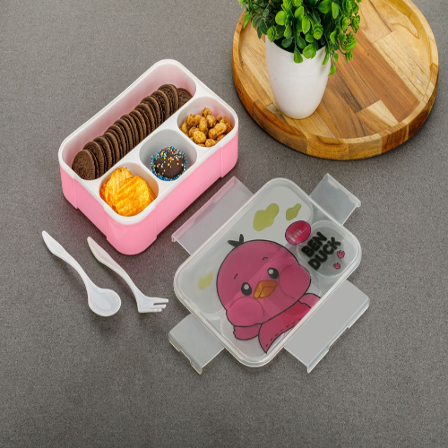 WELLMORA 4-in-1 Compartment Lunch Box Tiffin Box Lunch Box with Fork & Spoon ARTICLE NO HKSLBWMD2M1