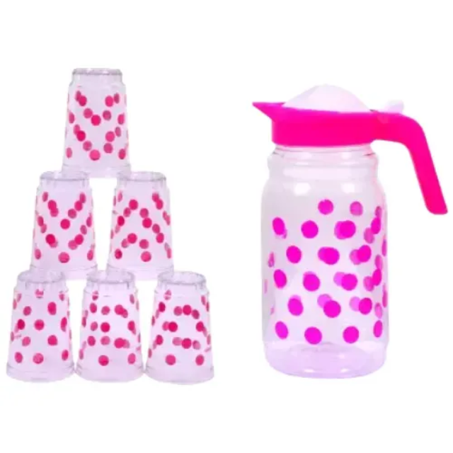 WELLMORA JUG WITH 6 PIECES GLASSES SET FOR JUICE/WATER/DRINK SERVE (2 L) JUG GLASS SET (PLASTIC) JUG GLASS SET (PLASTIC) (MULTICOLOUR) ARTICLE NO. HKGSWMD1M