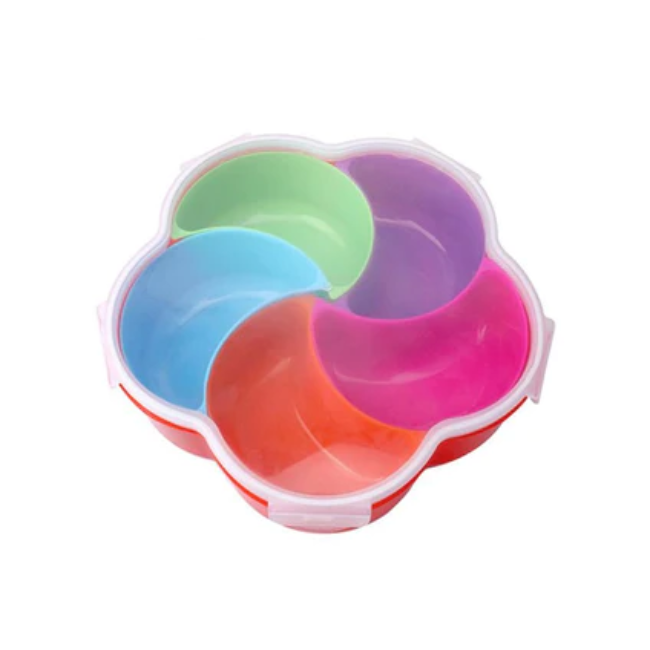 WELLMORA 5Compartments Party Food Storage Snack Nuts Box For Peanuts Fruits and Candy Box For Home & Kitchen Use ARTICLE NO HKDFTWD5M
