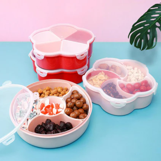 WELLMORA 5Compartments Party Food Storage Snack Nuts Box For Peanuts Fruits and Candy Box For Home & Kitchen Use ARTICLE NO HKDFTWD5M