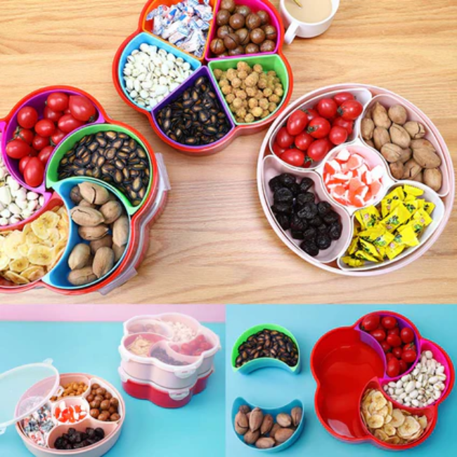 WELLMORA 5Compartments Party Food Storage Snack Nuts Box For Peanuts Fruits and Candy Box For Home & Kitchen Use ARTICLE NO HKDFTWD5M