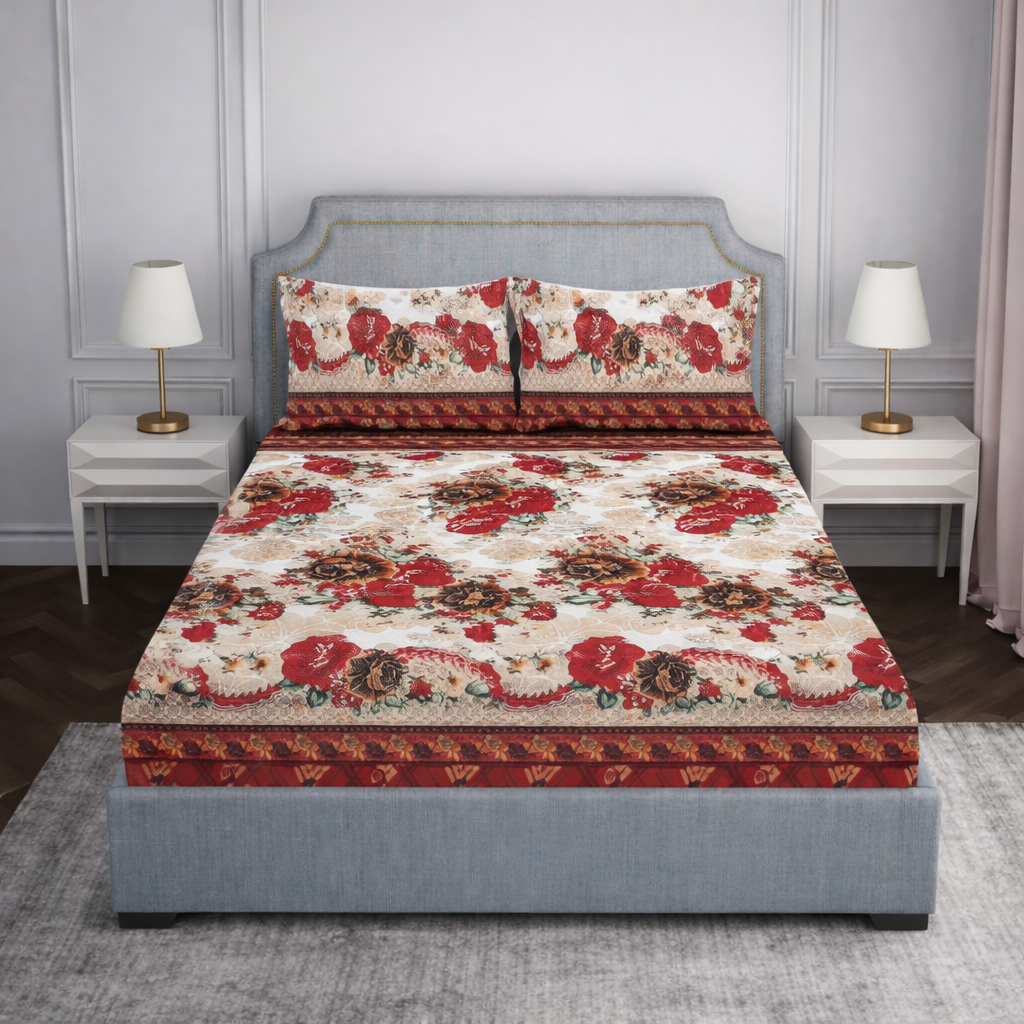 SPRINGSTONE POLYCOTTON DOUBLE PRINTED FLAT BEDSHEET ARTICLE NO HFDBSSD9M