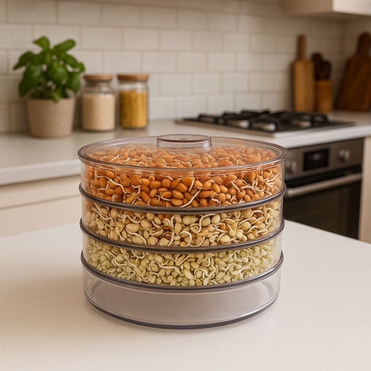 WELLMORA Sprout Maker with 4 Compartments for Multi Purpose Use - 500ml Plastic Grocery Container Sprouted Grains Seeds Dal Channa Chole Ragi Organic Sprouting Jar (4-layer) ARTICLE NO HKWMCRBMD9M