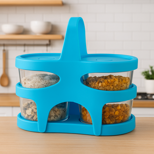 WELLMORA Lunch Box with Attractive Stand - 4 pcs (200 ml Each Container) ARTICLE NO HKSLBWMD2M2