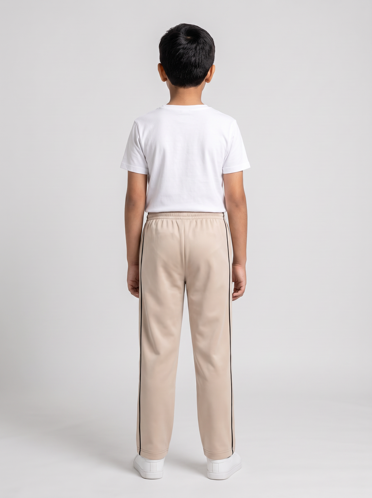 MOON FLY BOYS TRACK PANTS | SOLID BEIGE REGULAR FIT LOWER WITH ELASTIC WAIST & SIDE PIPING | CASUAL SPORTSWEAR JOGGERS FOR BOYS