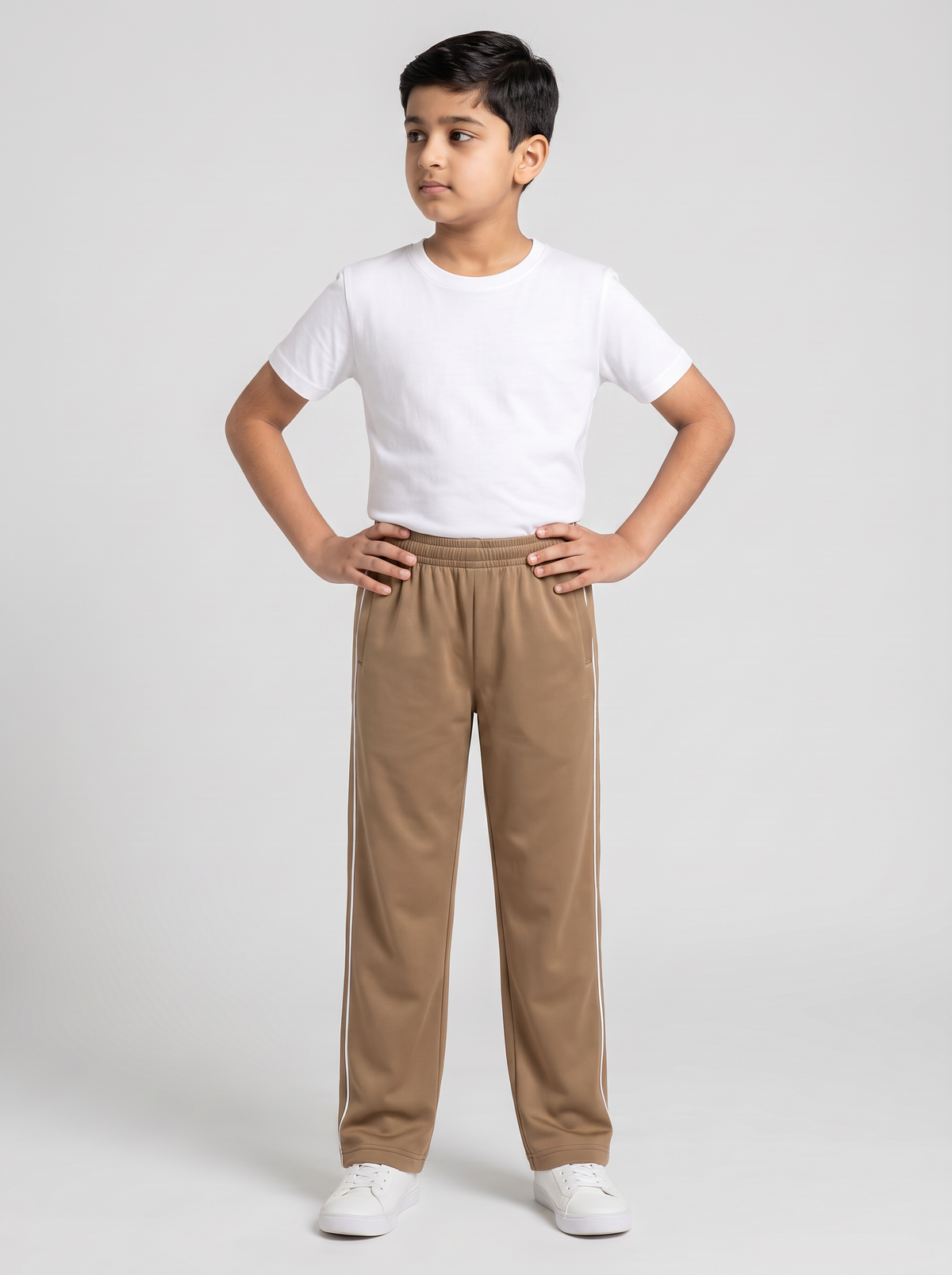 MOON FLY BOYS TRACK PANTS | SOLID BEIGE REGULAR FIT LOWER WITH ELASTIC WAIST & SIDE PIPING | CASUAL SPORTSWEAR JOGGERS FOR BOYS (Copy) (Copy) (Copy)
