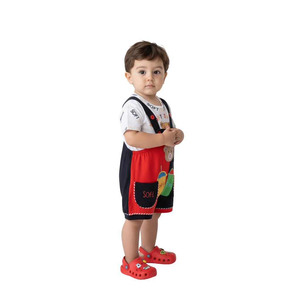 MOON FLY BABY BOYS DUNGAREE SET WITH T-SHIRT | COTTON BLEND | CUTE CARTOON PRINT | COMFORT FIT SUMMER WEAR ARTICLE NO KDDUD6C