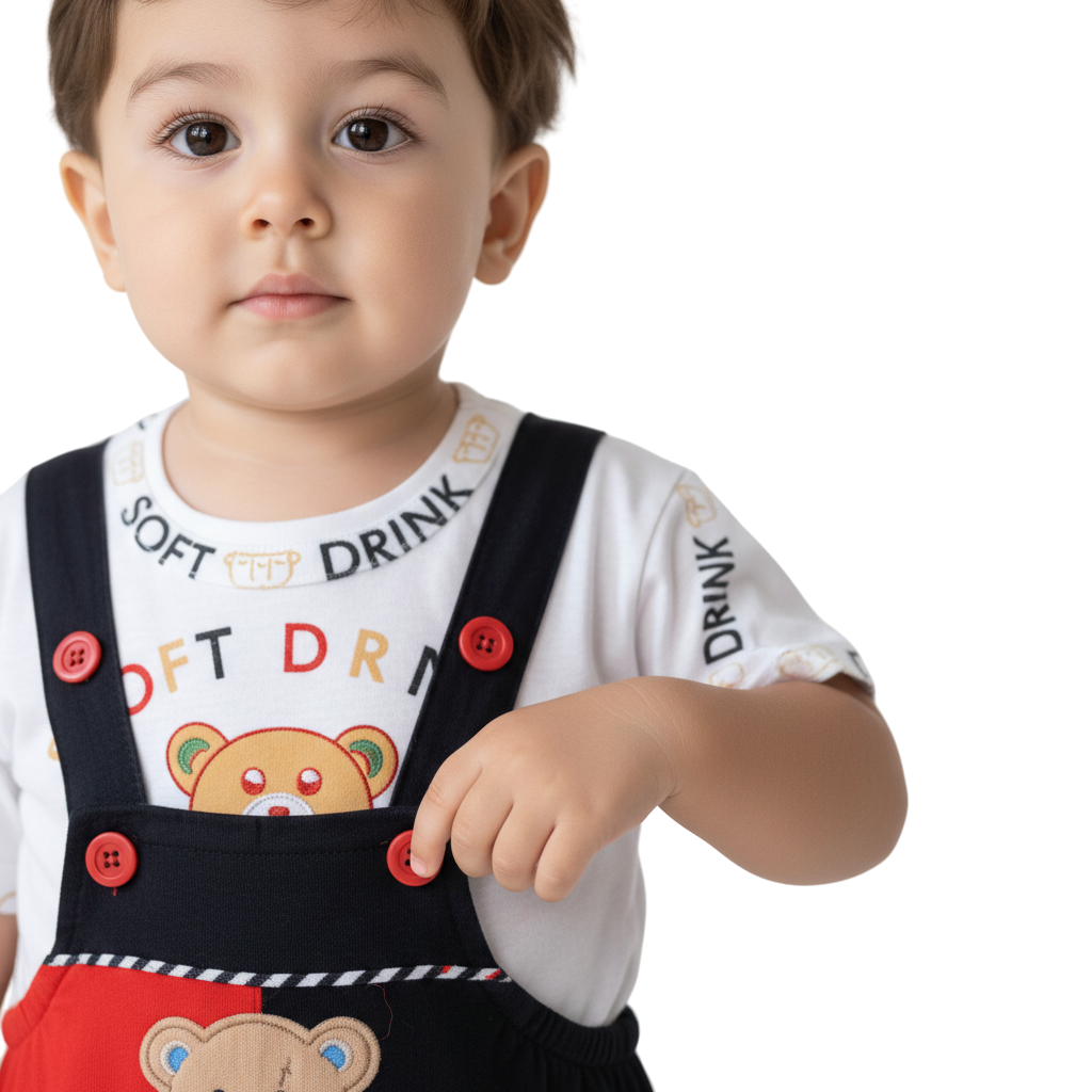 MOON FLY BABY BOYS DUNGAREE SET WITH T-SHIRT | COTTON BLEND | CUTE CARTOON PRINT | COMFORT FIT SUMMER WEAR ARTICLE NO KDDUD6C