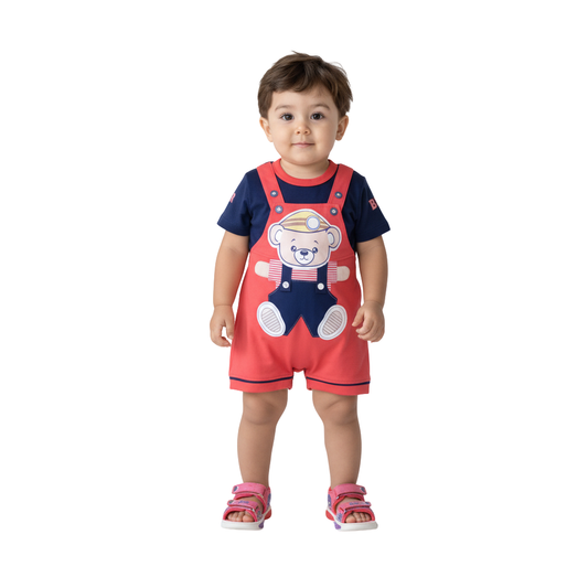 MOON FLY BABY BOYS DUNGAREE SET WITH T-SHIRT | COTTON BLEND | CUTE CARTOON PRINT | COMFORT FIT SUMMER WEAR ARTICLE NO KDDUD2C