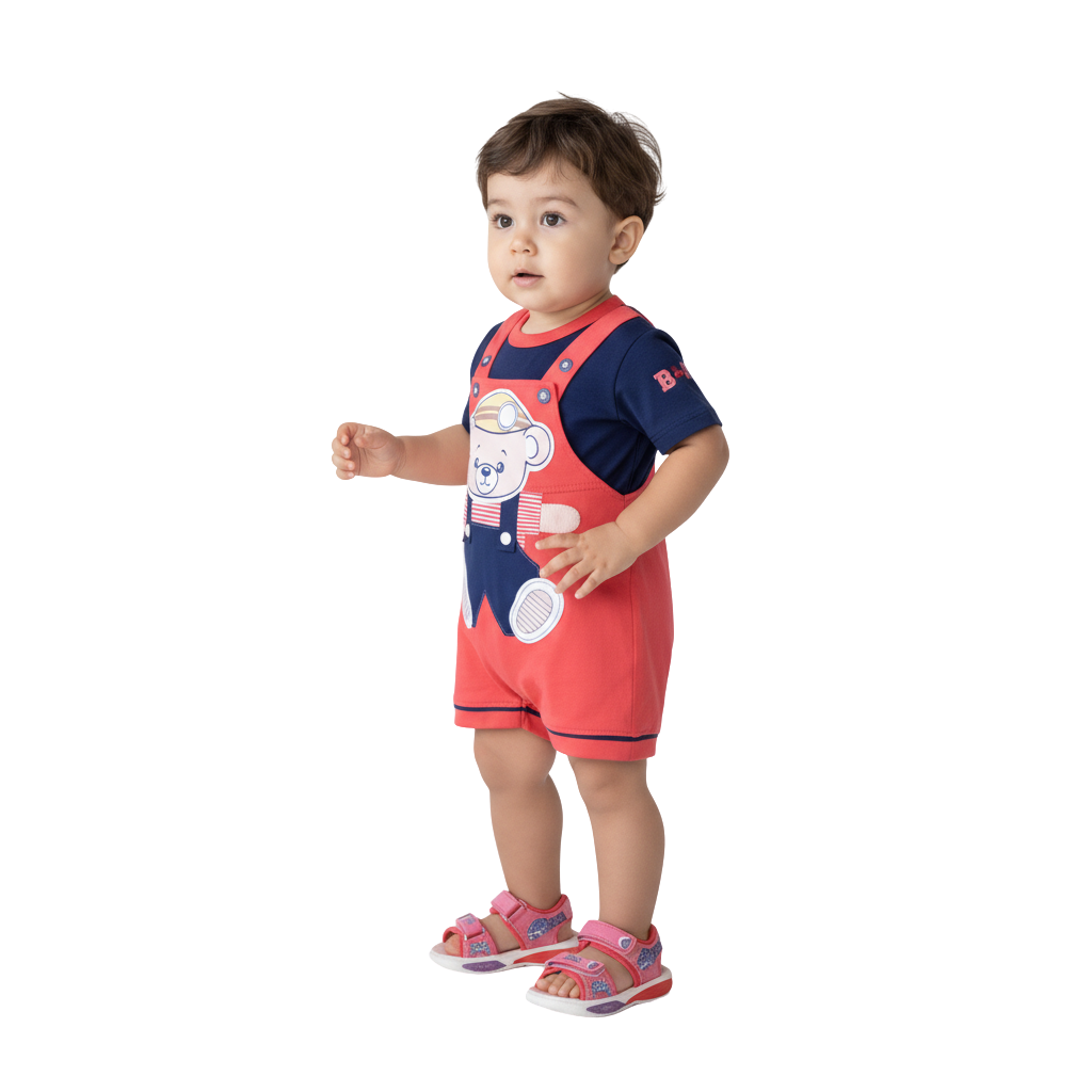 MOON FLY BABY BOYS DUNGAREE SET WITH T-SHIRT | COTTON BLEND | CUTE CARTOON PRINT | COMFORT FIT SUMMER WEAR ARTICLE NO KDDUD2C