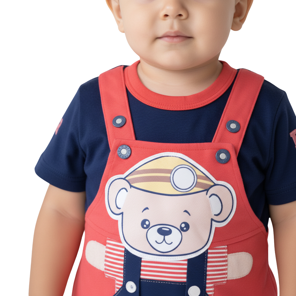 MOON FLY BABY BOYS DUNGAREE SET WITH T-SHIRT | COTTON BLEND | CUTE CARTOON PRINT | COMFORT FIT SUMMER WEAR ARTICLE NO KDDUD2C