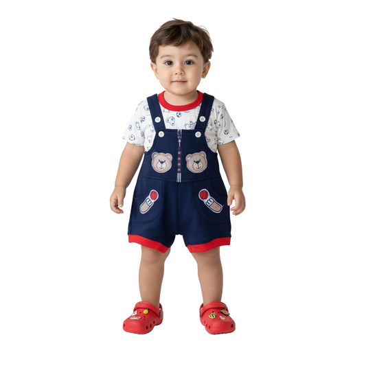 MOON FLY BABY BOYS DUNGAREE SET WITH T-SHIRT | COTTON BLEND | CUTE CARTOON PRINT | COMFORT FIT SUMMER WEAR ARTICLE NO KDDUD3C