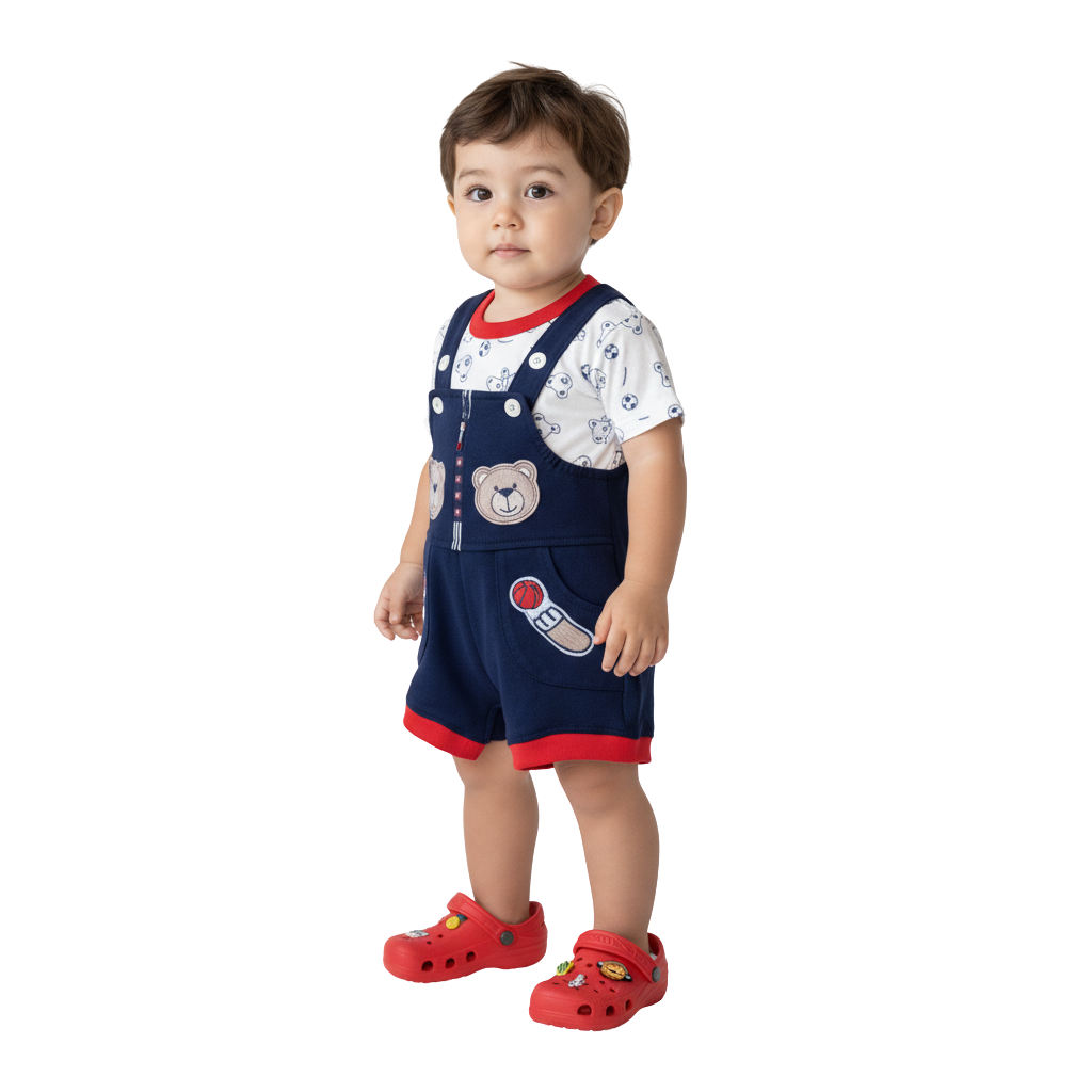 MOON FLY BABY BOYS DUNGAREE SET WITH T-SHIRT | COTTON BLEND | CUTE CARTOON PRINT | COMFORT FIT SUMMER WEAR ARTICLE NO KDDUD3C