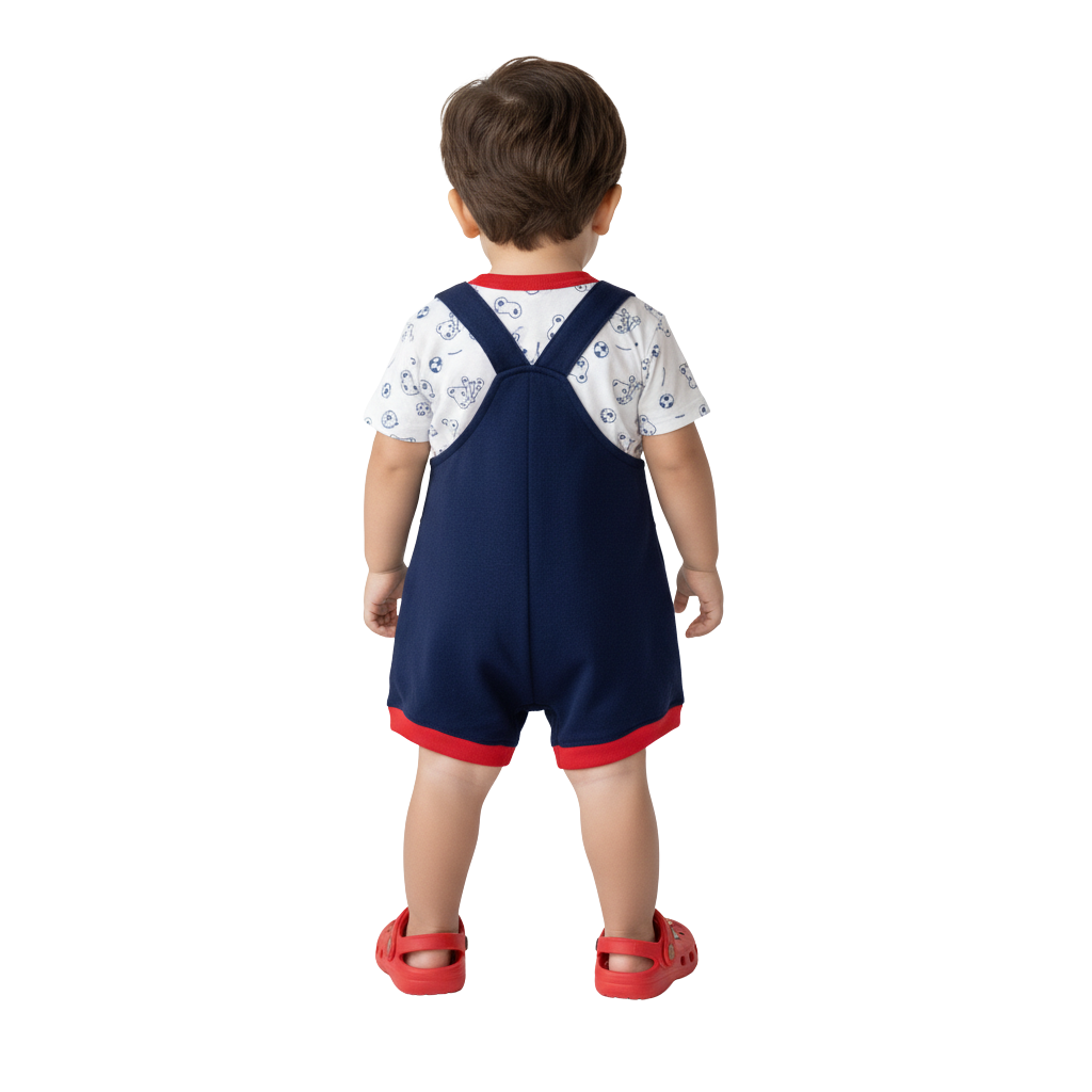 MOON FLY BABY BOYS DUNGAREE SET WITH T-SHIRT | COTTON BLEND | CUTE CARTOON PRINT | COMFORT FIT SUMMER WEAR ARTICLE NO KDDUD3C
