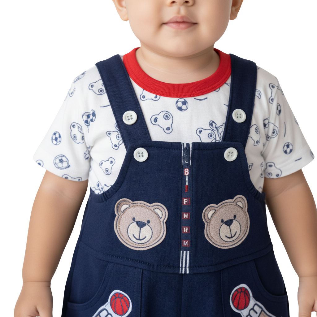 MOON FLY BABY BOYS DUNGAREE SET WITH T-SHIRT | COTTON BLEND | CUTE CARTOON PRINT | COMFORT FIT SUMMER WEAR ARTICLE NO KDDUD3C