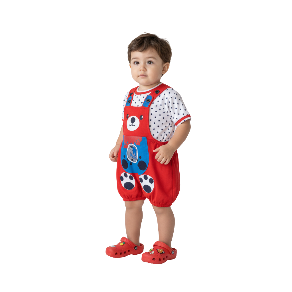 MOON FLY BABY BOYS DUNGAREE SET WITH T-SHIRT | COTTON BLEND | CUTE CARTOON PRINT | COMFORT FIT SUMMER WEAR ARTICLE NO KDDUD7C