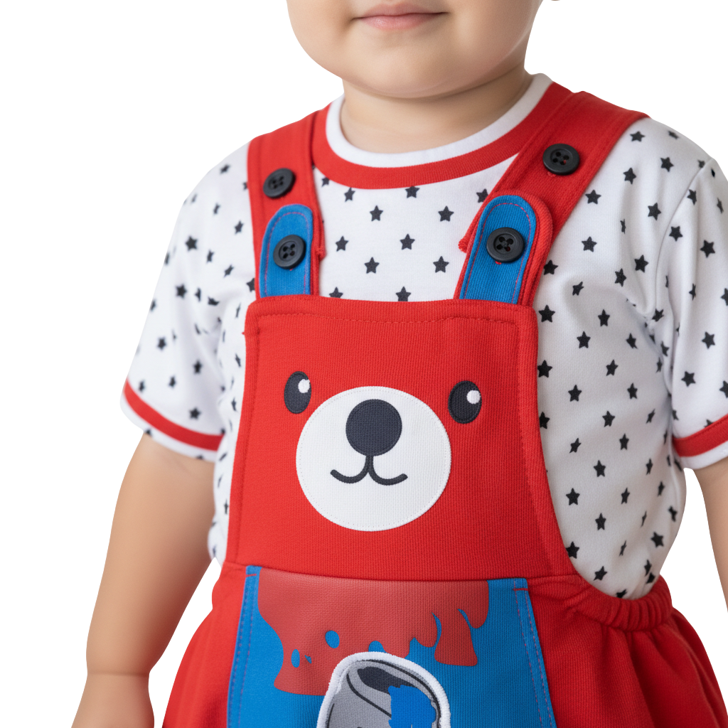 MOON FLY BABY BOYS DUNGAREE SET WITH T-SHIRT | COTTON BLEND | CUTE CARTOON PRINT | COMFORT FIT SUMMER WEAR ARTICLE NO KDDUD7C