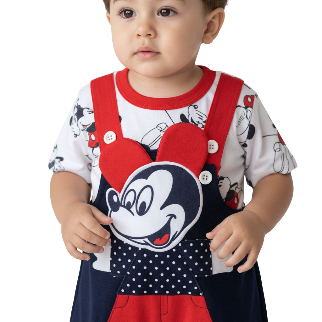 MOON FLY BABY BOYS DUNGAREE SET WITH T-SHIRT | COTTON BLEND | CUTE CARTOON PRINT | COMFORT FIT SUMMER WEAR ARTICLE NO KDDUD9C