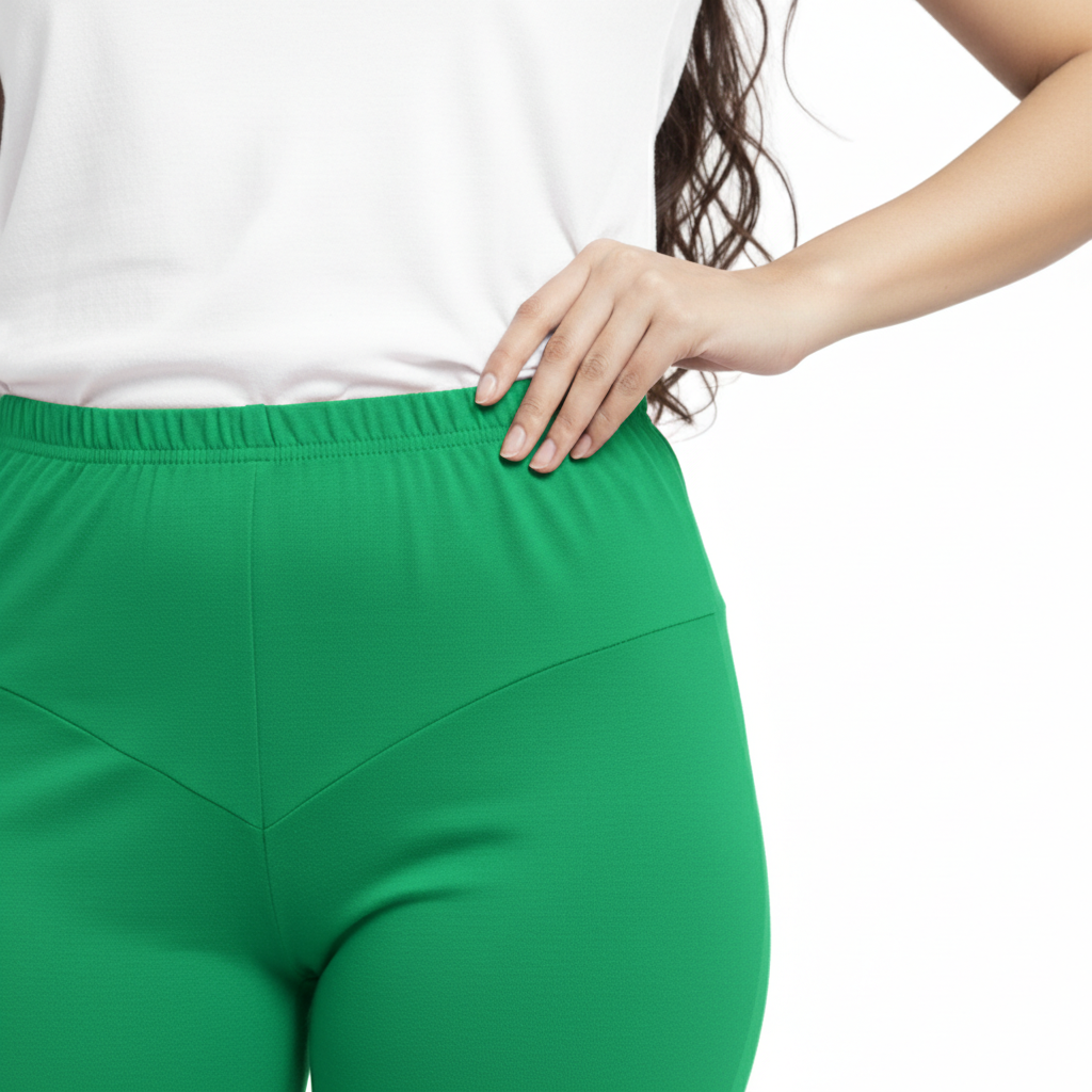 MOON FLY WOMEN 4 WAY STRETCH GREEN CHURIDAAR LEGGINGS | HIGH RISE ELASTIC WAIST | SOLID FULL LENGTH | DAILY & ETHNIC WEAR