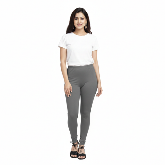 MOON FLY WOMEN 4 WAY STRETCH GREY CHURIDAAR LEGGINGS | HIGH RISE ELASTIC WAIST | SOLID FULL LENGTH | DAILY & ETHNIC WEAR
