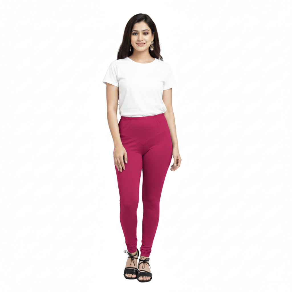 MOON FLY WOMEN 4 WAY STRETCH HOT PINK CHURIDAAR LEGGINGS | HIGH RISE ELASTIC WAIST | SOLID FULL LENGTH | DAILY & ETHNIC WEAR