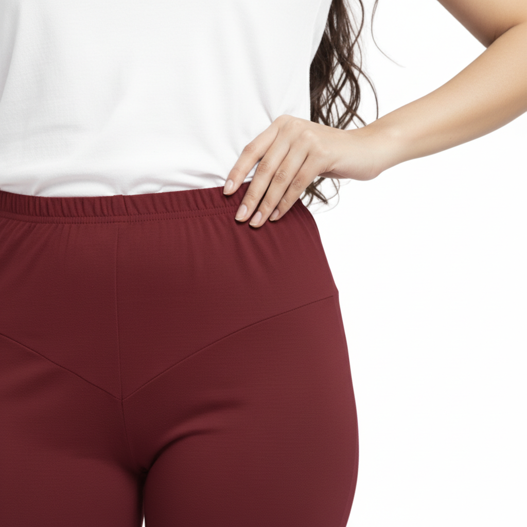 MOON FLY WOMEN 4 WAY STRETCH MAROON CHURIDAAR LEGGINGS | HIGH RISE ELASTIC WAIST | SOLID FULL LENGTH | DAILY & ETHNIC WEAR